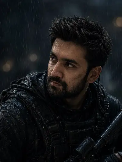 Prompt de portrait d'opérateur tactique trempé par la pluie