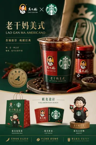 Brand collaboration campaign image for Lao Gan Ma x Starbucks