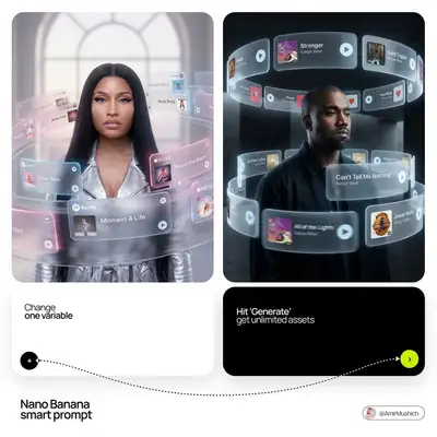 AR Music Interface Cards Orbiting an Artist Portrait
