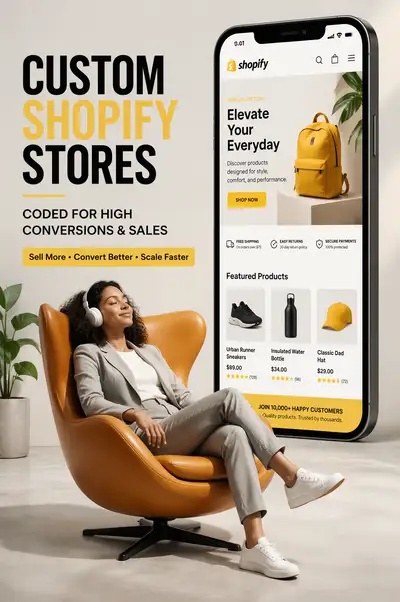 Shopify e-commerce lifestyle ad with woman in armchair
