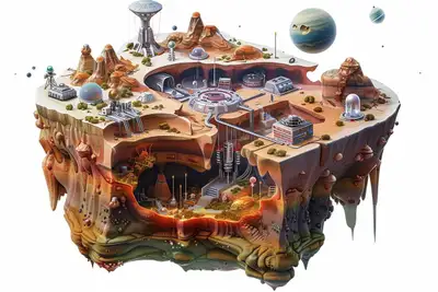 3D Isometric Cross-Section Landscape Render