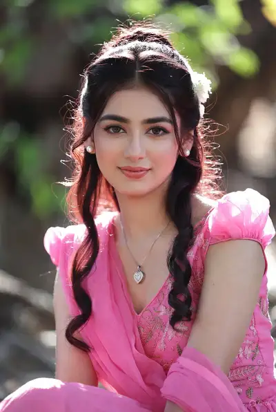 Realistic Portrait of Woman in Pink Dress