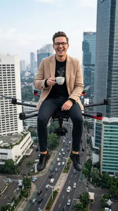 Flying Drone Coffee Ride Portrait