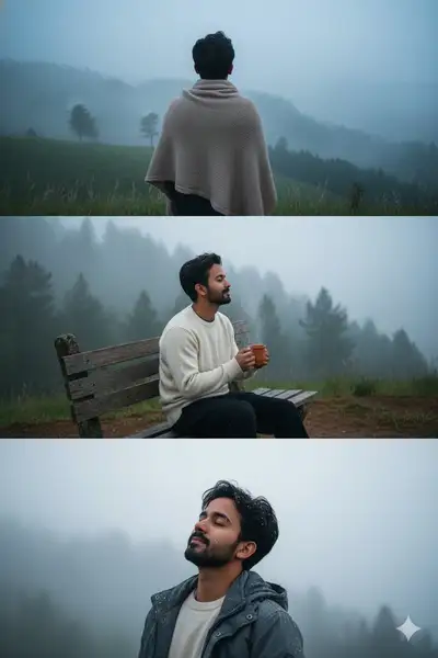 Portrait cinématique en écran divisé d'un homme bangladais dans la vallée de Sajek, en hiver
