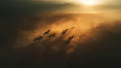 Wild Horses Galloping at Golden Hour