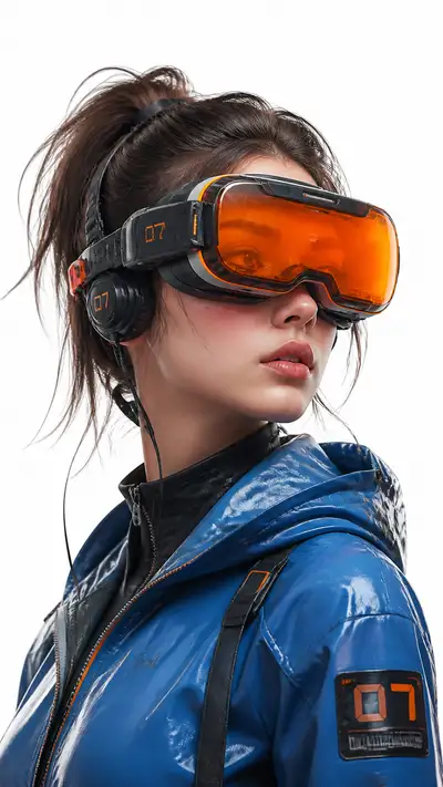 サイバーパンクVRヘッドセット女性の3Dレンダリング