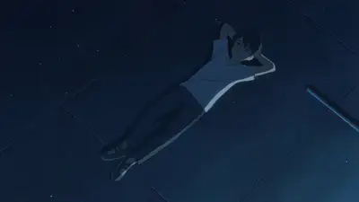 Anime Boy on Rooftop with Constellations