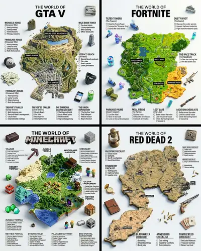 Hyper-realistic 3D game world infographic poster template