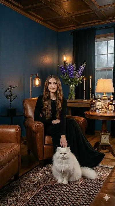 Dark Academia Portrait with Persian Cat