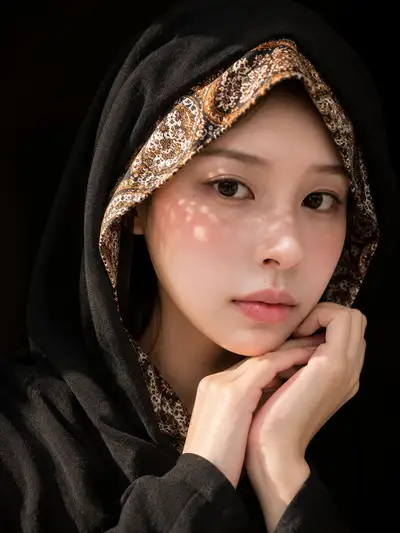 佩兹利花纹头巾的私密希贾布肖像