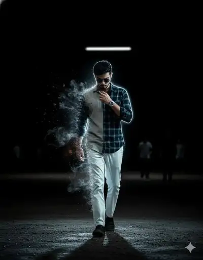 Man Dissolving into Smoke Cinematic Portrait