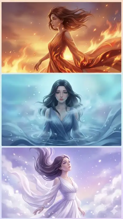 Triptych of Elemental Spirits Anime Art