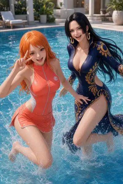 Personnages de One Piece Éclaboussant dans la Piscine