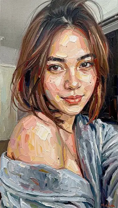 Retrato al óleo impasto con pinceladas gruesas de espátula