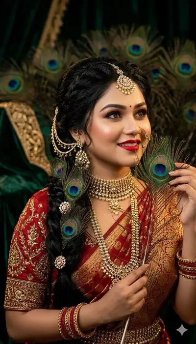 Indian Woman with Peacock Feathers Portrait