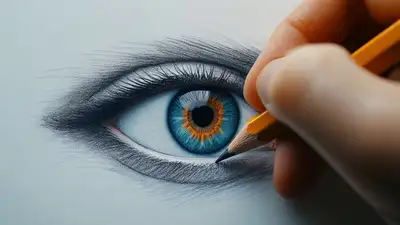 Eye merging into hand drawing