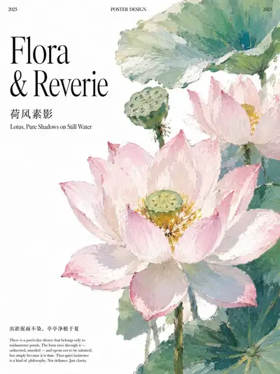 Post Impressionist Lotus Flower Poster with Bilingual Text