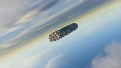 City Lifted into the Sky: Seamless One-Shot Surreal Scene