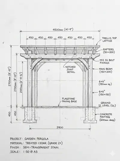 Pergola Blueprint Sketch to Photorealistic Build