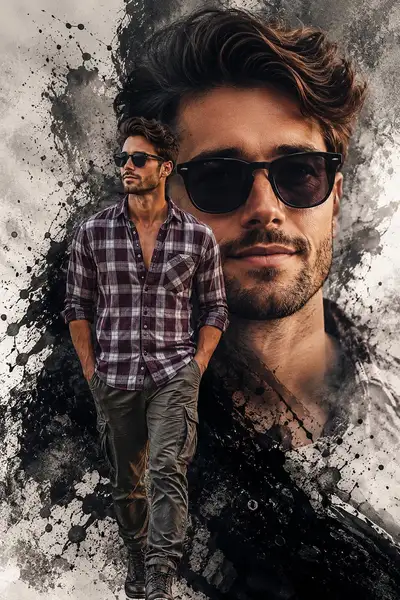 Retrato de pôster de filme cinematográfico com dupla exposição