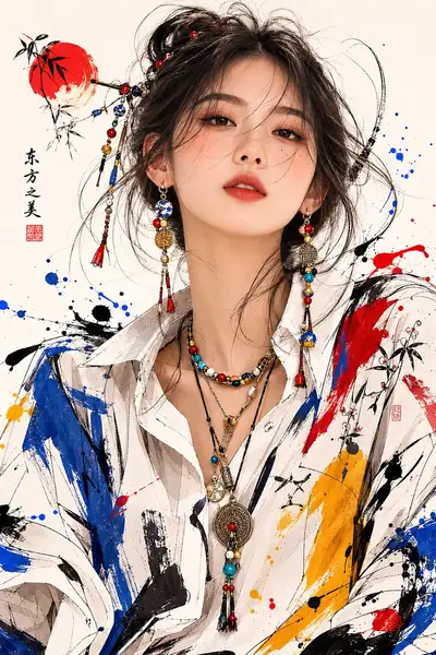 Modern Muse in Cobalt and Crimson
