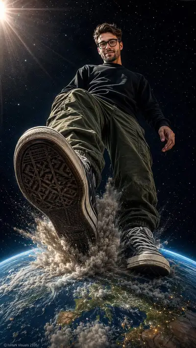 Giant Man Crushing Earth - Hyper Detailed Illustration