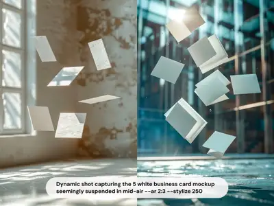 Dynamic Business Card Mockup Suspended in Mid-Air