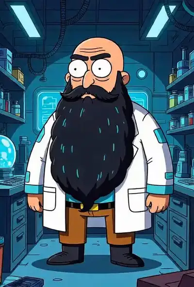 Static fixed camera man touching beard