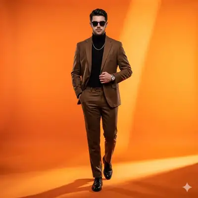 Editorial Fashion Portrait of Man in Brown Suit