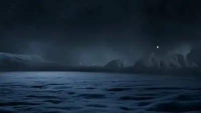 Cloaked Rider in Blizzard on Frozen Lake