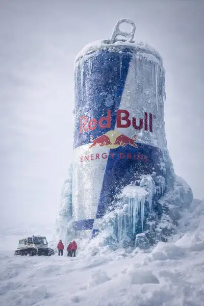超リアルな氷結モンスターエナジー缶の北極モニュメント