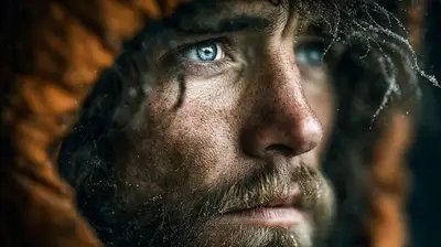 Rugged survival portrait of a man in a harsh winter storm