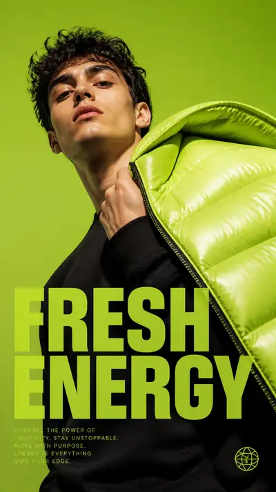 Lime green puffer jacket streetwear poster