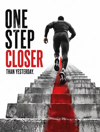 Athlete Sprinting Concrete Stairs Graphic Poster