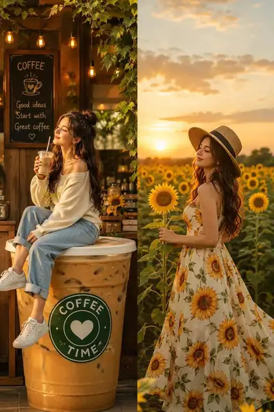 居心地の良いカフェとひまわり畑の夏の夢