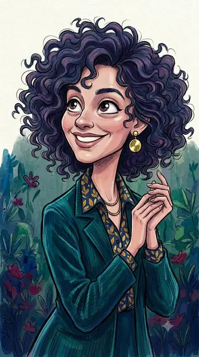 Curly-Haired Caricature Illustration Prompt