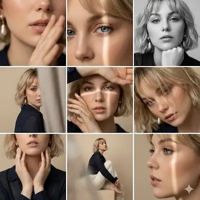 Intimate 3x3 editorial photo grid with varied close-up shots