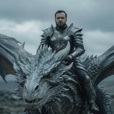 Fantasy dragon rider editorial portrait