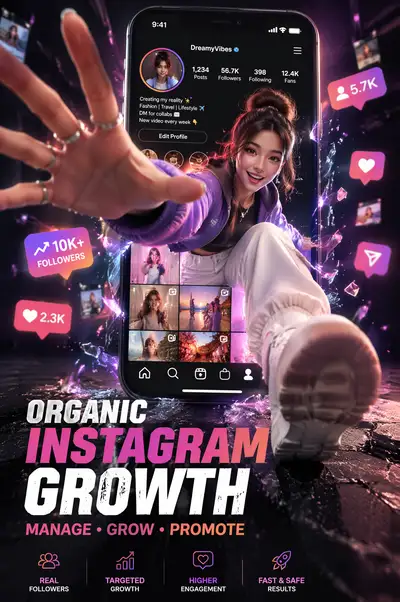 Character breaking out of phone screen social media poster