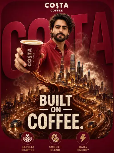 Costa Coffee surreal city-in-a-cup ad concept (GPT Image 2)