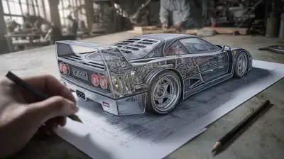 3D Car Drawing with Mechanical Details