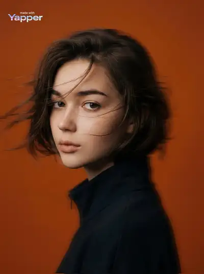 Cinematic side-profile portrait on an orange backdrop
