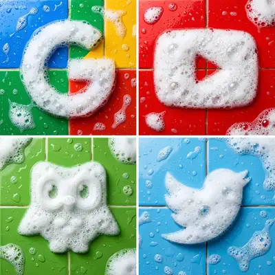 Brand logo sculpted entirely from soap foam and bubbles