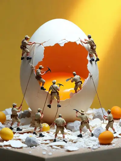 Surreal Battle on a Giant Cracked Egg
