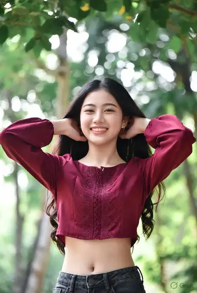 Burgundy Crop Top Portrait in Park