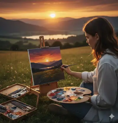 Golden Hour Artist Painting Landscape