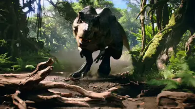 Epic T-Rex Jungle Chase Cinematic Shot