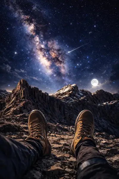 Cinematic Night Mountain Sneaker Scene