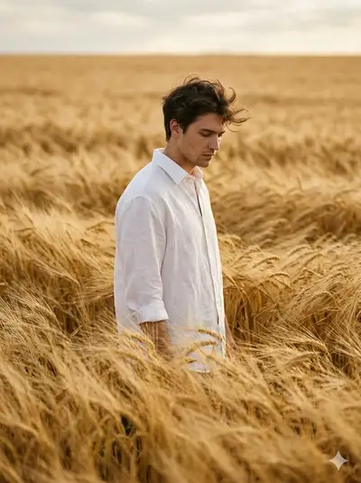High-End Editorial Portrait in Golden Wheat Field