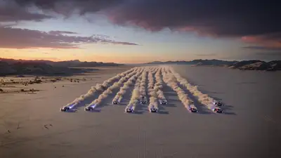Epic Crane Shot Over Desert Salt Flats